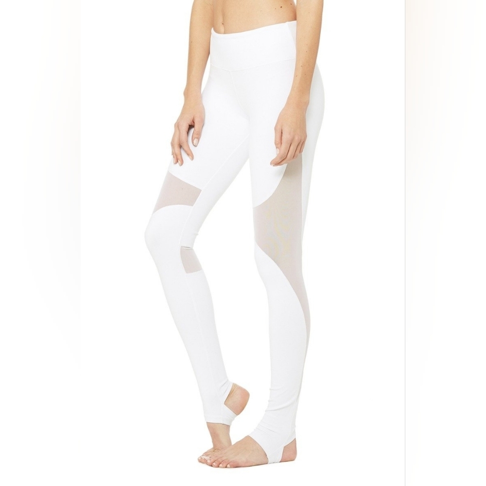 Alo Yoga Coast Mesh Inset Stirrup White Leggings Stretchy Women's Size S